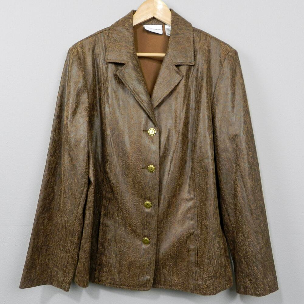 Vintage Alfred Dunner Blazer Jacket Sz 18 Faux‎ Snake Brown Textured Y2K Siren